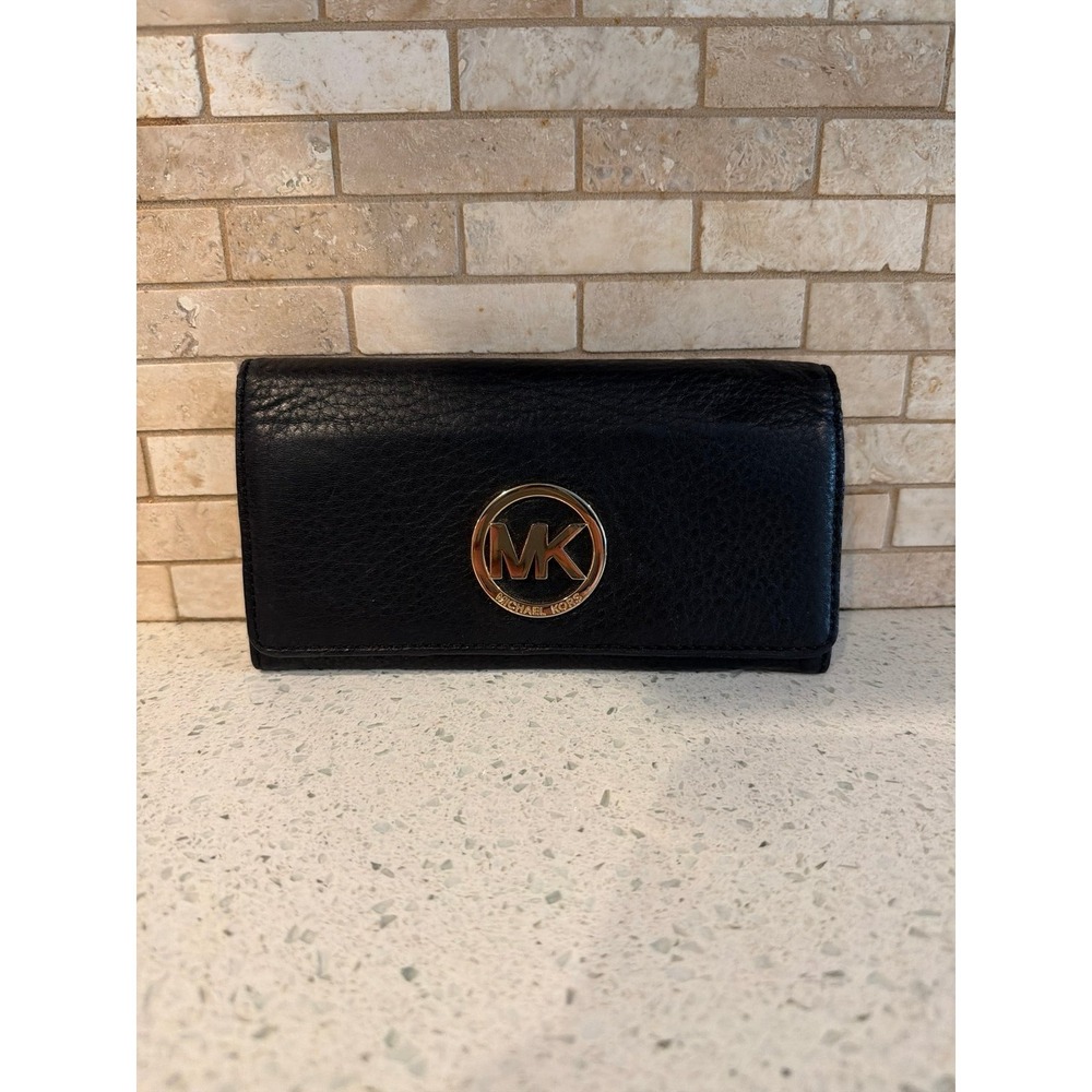 MICHAEL KORS FULTON LONG CONTINENTAL WALLET~ BLACK LEATHER~8" x 4"